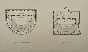 Неизвестный гравер по рисунку Джакомо Кваренги (1744-1817) 2 эскиза на одном листе. Античный театр и Олимпийский театр. Croquis d'un Th?atre antique. Th?atre Olympique. 1780-е гг.