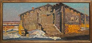 (М) Стожаров Владимир Федорович (1926-1973) - Этюд дома. 1969 г. Картон, масло. 29 х 65 см ...