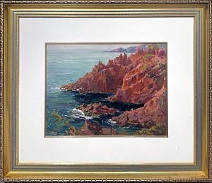 (М) Вещилов Константин Александрович (1878-1945) - Скалистый берег моря. Доска, масло. 25,4 х ...