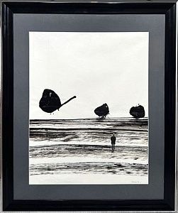 (М) [ТОП-ЛОТ] Беленок Пётр Иванович (1938-1991) Три аномалии. 1974 г. Бумага, тушь, коллаж. 63 х 49 (в свету)