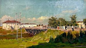(П) Гудсков Лев Васильевич (1922 – 1997) - В Переславле. ("The river crossing"). 1948 г. Холст, ...