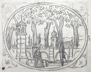 [Мир Искусства] Добужинский Мстислав Валерианович (1875-1957) - Театральный эскиз "Страдания ...