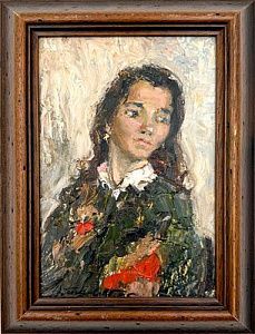 (П) Абакумов Михаил Георгиевич (1948 - 2010) - Ольга. 1995 г. Картон, масло. 24 х 17 см Михаил ...