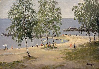 (П) Кранц Владимир Павлович (1913–2003) - На заливе. 1969 г. Картон, масло. 35 х 50 см Владимир ...
