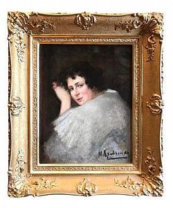 *Кравченко Николай Иванович (1867 - не ранее 1937) - Портрет женщины в белом. Первая четверть ...