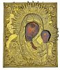 (П) [Без резерва] Икона "Богородица" в металлическом окладе. 1900-е гг. Доска, левкас, оклад ...