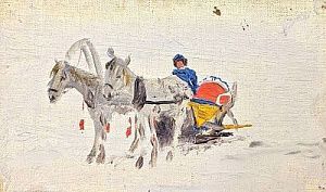 (П) [Из семьи художникa] Дубовской Николай Никанорович (1859-1918) - Сaни зимoй. Этюд. 1910 г. ...