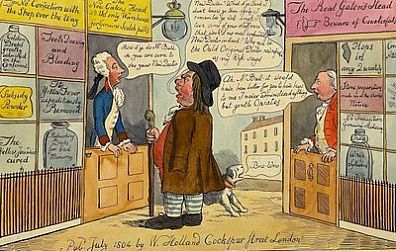 Уильям Холланд (1757 - 1815) издатель - Карикатура "The rival doctors". 1804 г. Бумага, ...