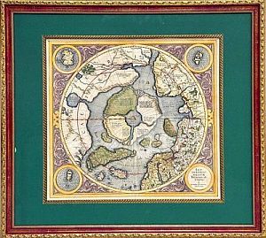 (П) [ТОП-ЛОТ] Герард Меркатор (Gerhard Mercator; 1512 - 1594) Карта Северного полюса ("Septentrionalium Terrarum descriptio" [1595]). 1609 г. Изд. Йодокус Хондиус [лат. Jodocus Hondius].