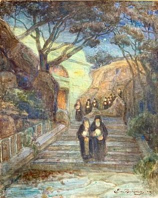 (П) Берингер Василий Яковлевич (1875-1942) - Георгиевский монастырь. 1913 г. Бумага на картоне, ...
