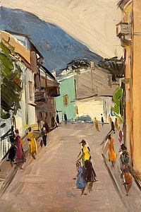 (П) Семёнов Арсений Никифорович (1911 — 1992) - Улочка в Ялте. 1959 г. Картон, масло 49 х 32,5 ...