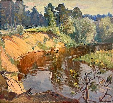 (П) Семёнов Арсений Никифорович (1911 — 1992) - Оредеж. 1980 г. Картон, масло. 40 х 44 см. ...