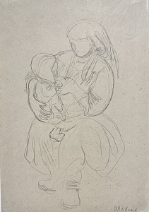 Пахомов Алексей Федорович (1900—1973) 
Женщина с ребенком. Из серии "Варламово". Рисунок экспонировался на посмертной выставке Алексея Пахомова в 1981 году. 1929 год.