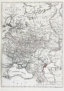 (П) Карта европейской части России. 1806 г. Бумага, гравюра, раскраска акварелью. 44,5 х 31 см