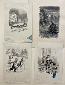 [Из частной коллекции N] Боровская Анна Козимировна (1901-1983) 4 иллюстрации для календаря "Круглый год"
