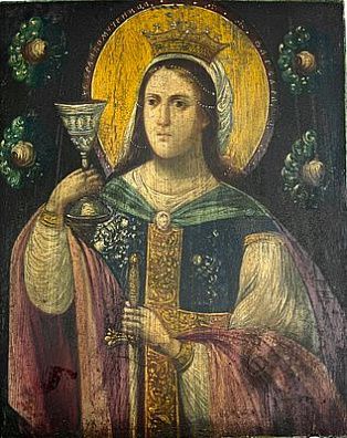(М) Икона Святая Варвара. Масляная живопись. Украина, вторая половина 19 в. 52 х 42 см Без ...