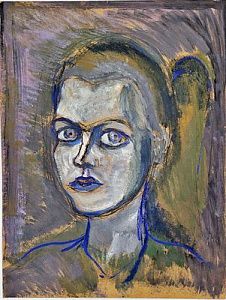 (П) Гликман Гавриил Давидович (1913-2003) - Голова девушки. №77. 1970 г. Картон, темпера 59 х ...