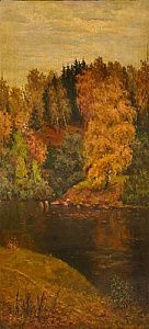(М) Земсков Лев Николаевич (1916-1989) - Осенний пейзаж. 1952 г. Холст, масло, 125×57 см. НА ...