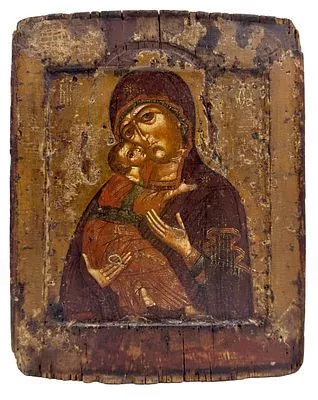 Икона. Владимирская Богоматерь. Середина XVII в. дерево, левкас, 31 х 25 см.