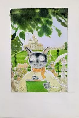 Аринушкин Андрей (1964 г.р.) Туристические заметки. Иллюстрация про кота художника. 2000-е гг.