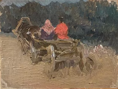 (М) [Предположителено] Коровин Константин Алексеевич (1861-1939) - В телеге. 1910-е гг. Холст ...