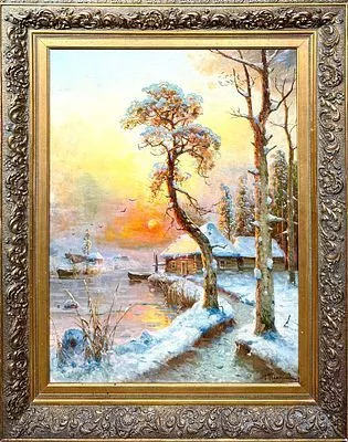 (М) Платонов Семен Сергеевич (1860-1925) - Зимний вечер. Первая четверть XX в. Холст, масло. ...