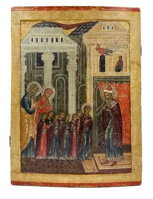 [ТОП-ЛОТ] (П) Икона "Введение Богородицы во храм". XVII в. Дерево, левкас, темпера. 65 х 48 см
