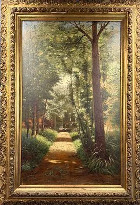 (П) Померанцев Михаил Михайлович (1854 г. - ?) - Аллея к родовой усадьбе. 1880-е гг. Холст, ...