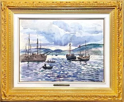 (М) Кончаловский Пётр Петрович (1876-1956) - Морской пейзаж. Шхуны. 1930-е гг. Бумага на ...