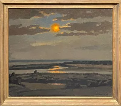 (М) Иванов Виктор Иванович (1924 г.р.) - Луна над Окой. 1997 г. Холст, масло. 60 х 70 см ...
