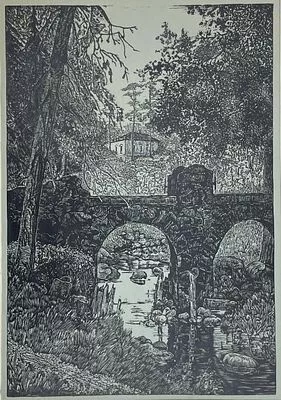 (П) Варакин Иван Иванович (1889-1972) - Дворец Петра III, 1949 г. Бумага, линогравюра. Размер ...