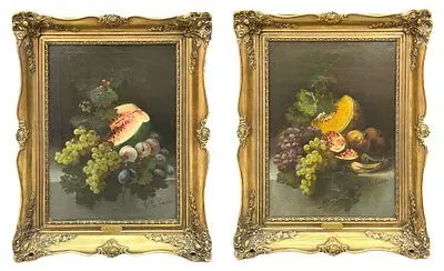 (П) Кассеси Габриело Бартоломео (Gabrielo Bartolomeo Casessi) (1840-1900) Парный натюрморт с арбузом и дыней, 1890-е гг.