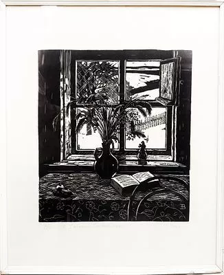 (П) Выржиковский Эдвард Яковлевич (1928-2008) - Окно в Савкине, первый снег. 1968 г. Бумага, ...