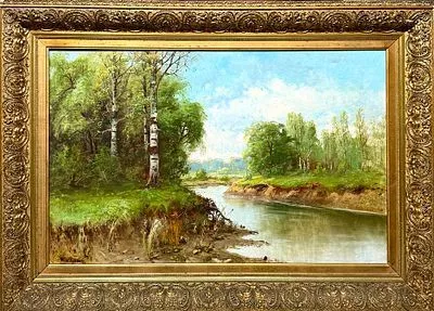 (М) Розен Карл Иоганнович (1864-1934) - Березы у реки. Конец XIX - начало ХХ вв. Холст, масло. ...