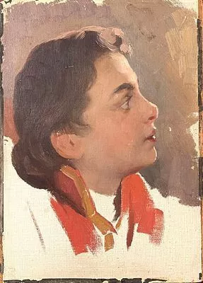(М) Лебедев Клавдий Васильевич (1852-1916) Портрет юного Петра I. Этюд к картине "Дьяк Зотов обучает царевича Петра Алексеевича грамоте". Начало 1900-х гг.