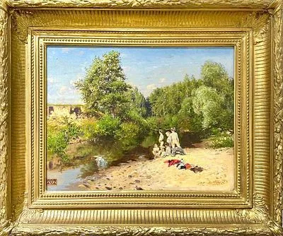 (М) *Маковский Владимир Егорович (1886-1920) - Купающиеся. 1885 г. Дерево, масло. 26,5 × 35 см ...