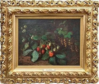 (М) Лашин Андрей Кириллович (1840 - после 1870) - Натюрморт с садовыми ягодами. 1868 г. Холст, ...