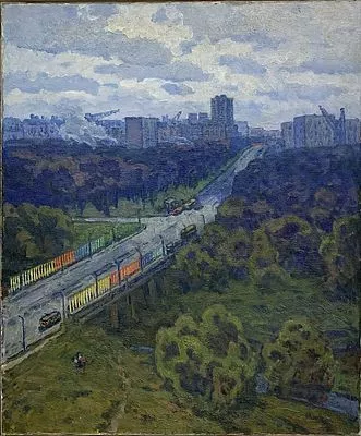 *Земсков Лев Николаевич (1916-1989) - Волоколамское шоссе. Олимпиада 80. 1980 г. Холст, масло. ...