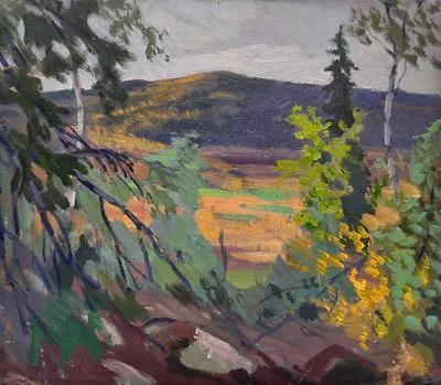 [Мир Искусства] Карев Алексей Еремеевич (1879-1942) - Горный пейзаж. 1936 г. Картон, масло 33,5 ...