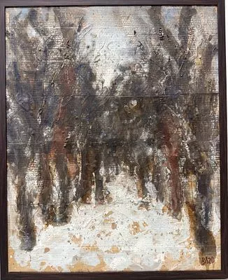 (П) Лукка Валерий Николаевич (г.р. 1945) - Зимняя аллея. 2020 г. Картон, смешанная техника. ...
