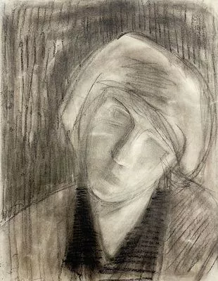 (М) Комар Виталий Анатольевич (1943 г.р.) - Портрет. 1960 г. Бумага, уголь. 32,5 х 41 см ...
