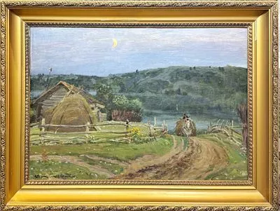(М) Дмитриевский Виктор Константинович (1923 - 2006) - Деревня Никулино. Вечер. 1948 г. Холст ...
