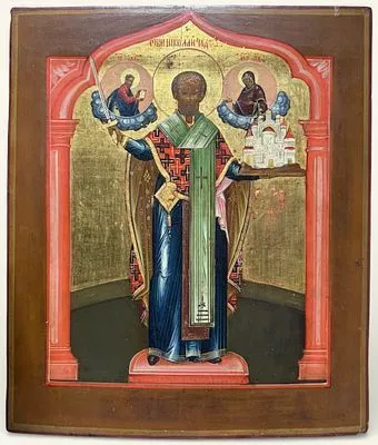 (М) Святитель Николай Чудотворец (Можайский). Первая пол. XIX в. Мстера. Дерево, левкас, ...