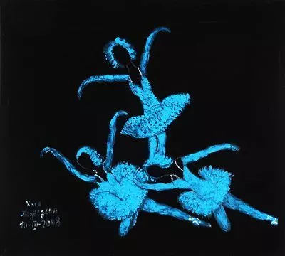 (М) [Наивное искусство] Медведева Катя (род. 1937) - Лебединое озеро. 2008 г. Бархат, смешанная ...