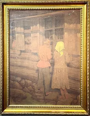 (П) [Приписывается] Злотников Лука Тимофеевич (1878-1918) - Крестьянские дети. 1913 г. Картон, ...