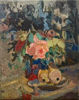 (М) Деопик Валентина Павловна (1907-1990) - Розы и груши на окне. Вторая пол. 1940-х - 1950-е ...