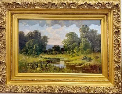 (П) Волков Ефим Ефимович (1844 - 1920) - Летний пейзаж с рекой. 1880-е - 1890-е гг. Холст, ...