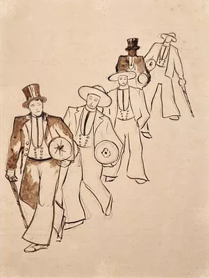 Богородский Федор Семенович (1895-1959) - Мужчины в цилиндрах Бумага, орешковые чернила 29 х 22 ...