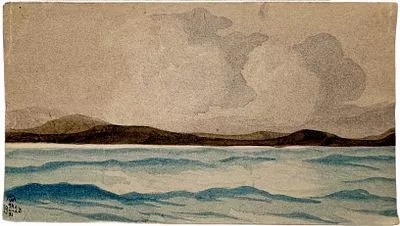 (П) Волошин Максимилиан Александрович (1878–1932) - Пейзаж. 1929 г. Бумага акварель 18 х 9.7 см