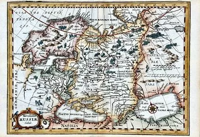 (П) Филипп Клювер (нем. Philipp Cluver, Clüver; 1580—1623) - картограф; Хоффманн Йоханнес (Hoffmann, Johannes; 1629 - 1698) - издатель Новая карта России [Novissima Russia tabula]. 1676 г.